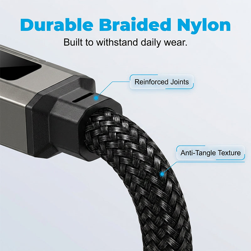 4-in-1 Charging Cable with Digital Display & Keychain - Fast- Charging, Kink-Resistant & Compact